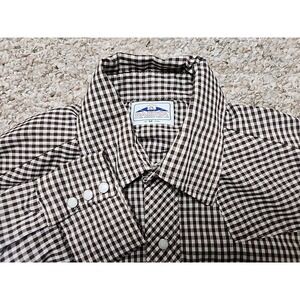 DAKOTA By Five Brother Brown White Plaid Pearl Snap Shirt Medium USA Vintage